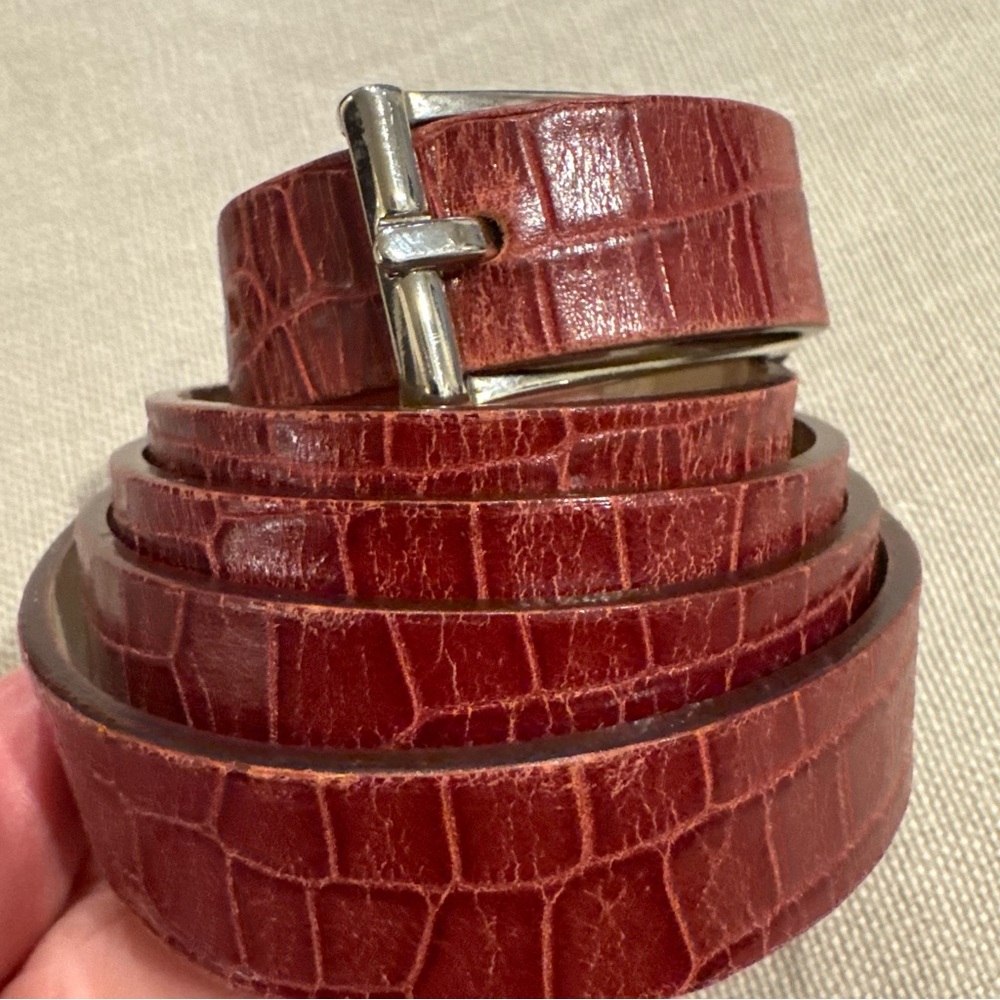 Vintage NY & Co - Croc Embossed Leather Belt - Made in Italy - Red - Size XL